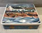 Vintage French Large Collectible Tin Massilly France Fisherman Scene