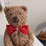 JAYKE Resin Teddy Bear Figurine Brown with Red & White Polka Dot Bow Tie