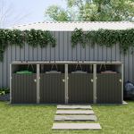 Large Garden Shed Outdoor Garden Quadruple Wheelie Bin Storage for 4 Bins, Grey
