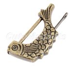 Chinese Style Vintage Fish Carved Jewelry Chest Wood Box Lock Padlock Hardware