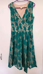 Yumi Green Floral Lace V-Neck Sleeveless Lined Fit & Flare Knee Dress UK 6