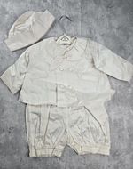 Vintage Sarah Louise Ivory 100% Silk Christening Suit Outfit Cap Heritage