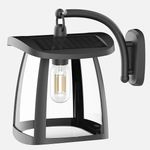 Solar LED Security Welcome Wall Lantern Lamp Black Outdoor Garden House Light