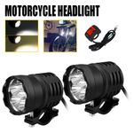 2x Motorcycle Headlight LED Motorbike Fog Lamp Spot Lights Driving w/ Switch 12V