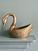 Vintage Brass Swan Planter Large