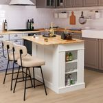 Kitchen Island Storage Cupboard W/ Drop Leaf Countertop Side Racks White