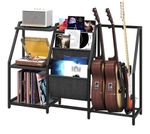 Guitar Rack, Multiple Guitar Stand with Storage and Sling Fabric Pouches Brown