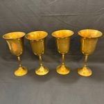 Vintage Solid Brass Goblets Set of 4 Made in India Wine Water Chalice Gold Tone