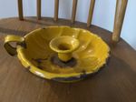 Vintage Enamel Yellow Chamberstick  Candle Holder Home Cottage Farm Country