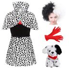 CHILDS CRUELLA COSTUME DELUXE DRESS GIRLS WORLD BOOK DAY DALMATIAN FANCY DRESS