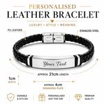 Personalised Mens Leather Bracelet Engraved birthday anniversary Gift Dad Daddy