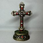 Cross Jewelry Storage Metal Sorelle Handcrafted Jeweled Trinket Holder 5" Height