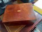 vintage wooden box with hinged lid
