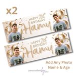 2x Personalised Photo Birthday Banners Gold Large 16th 18th 21st 30th 40th 50th