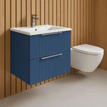 600mm Satin Blue Wall Hung Vanity Unit & Basin 2 Drawer Fluted Modern