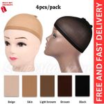 Pack of 4 Wig Cap Breathable Stretchable Stretch Stocking Wig Caps in 5 Colours