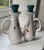 Vintage Pair Denby Greenwheat Stoneware Oil Vinegar Jugs Stoppers