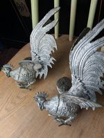 A pair of large Pewter Fighting Cocks (Roosters)