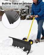 Snow Shovel with Wheels 29 Inch Durable Metal Snow Removal Pusher for Driveway