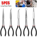 7Pcs 11" Long Reach Nose Pliers Straight Bent Tip Mechanic Equipment Hand Tool