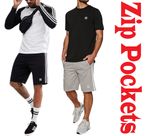 Adidas Shorts Mens Black Zip Pockets 3 Stripes Originals Terry Sports Casual