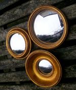 SET OF 3 ANTIQUE DESIGN GOLD PORTHOLE CONVEX WITCHES SHOP KEEPERS FISHEYE MIRROR