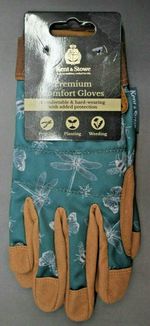 KENT AND STOWE WOMENS MEDIUM PREMIUM COMFORT TEAL FLUTTER BUGS GARDENING GLOVES
