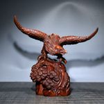 6.4-in Vintage Japanese Netsuke Boxwood Carved “雄鹰展翅” Eagle Statue Ornament