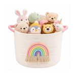 Woven Cotton Rope Toy Storage Basket Rainbow Nursery Organizer with Handle