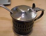 Elkington & Co vintage silver mustard pot Cavalry Club Tent glass lined