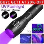 UV Ultra Violet Flashlight Inspection Lamp-Ultra Bright 120000LM LED Zoom Torch