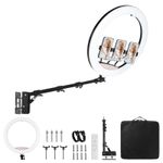 22" LED Ring Light Wall Mount Boom Stand Arm Lighting Kit Selfie Dimmable Video