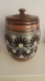 Antique Doulton Lambeth Tobacco Jar Elizabeth Atkins, Good Condition Wooden Lid