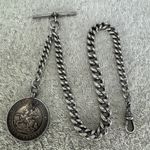 Chunky Solid Silver Antique Graduated Albert Chain & Darts Fob, Birmingham 1925