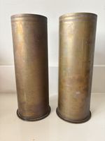 Pair WW1 German Brass Shell Cases Trench Art Vases Dated Nov 1916 & Dec 1917