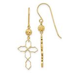 14k Yellow Gold Cross Dangle Earrings Perfect Gift for Her