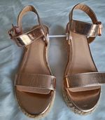 Simply Be Rose Gold Espadrille Wedge Sandals Ankle Strap UK 5 Wide VG932