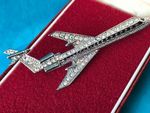Art Deco Style Crystal Silver Tone Large Jet Aeroplane Aircraft Shawl Pin Brooch