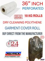 36" DROP, 80G POLYTHENE GARMENT COVERS ROLL,10KG APRROX 405 BAGS, UK MADE