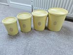 VINTAGE TUPPERWARE SET OF 4 STACKING CONTAINERS WITH LIDS YELLOW KITCHENALIA