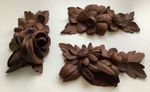 3 Antique Carved Wooden Oak Flower Segments