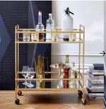 West Elm Terrace Bar Cart Drinks trolley gold and mirrored RRP £539!