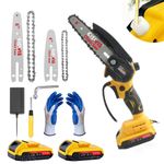 2X Battery 21V Electric Cordless Chainsaw Handheld One-Hand Mini Saw Wood Cutter