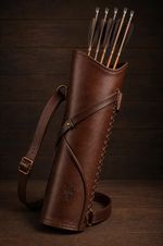 Handmade Brown Leather Archery Quiver Adjustable Shoulder Strap Traditional