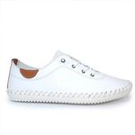 Lunar St Ives Leather Plimsol White Womens Lace Up Low Shoes Casual Trainer