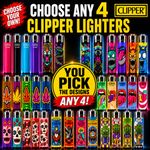 Genuine Clipper Lighters Pick Any 4 Designs Refillable Reusable Mixed Collection