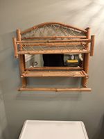 Vintage, MCM Bamboo/Rattan Wall-Mounted Bathroom Towel Bar 2 Shelves EUC