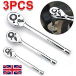 3X Socket Wrench Reversible Ratchet Handle Quick Release 1/4" 3/8" 1/2" Tool Set