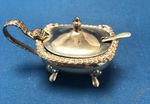 Vintage Silver Plate EPNS Mustard Pot with Blue Cobalt Liner and Spoon