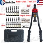 16" Rivet Nut Tool Hand Riveter Rivnut Gun Mandrels 200pcs Rivnuts Metric & SAE